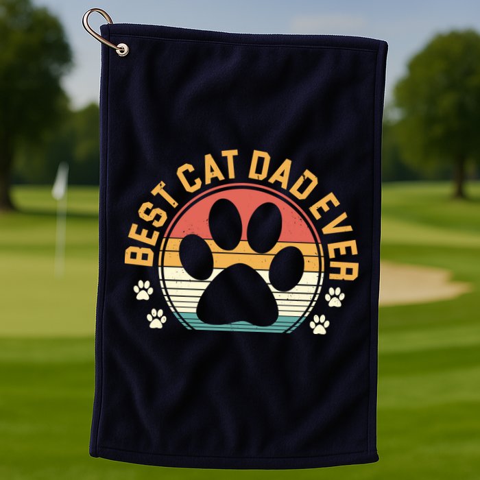 Best Cat Dad Ever Retro Sunset Golf Towel