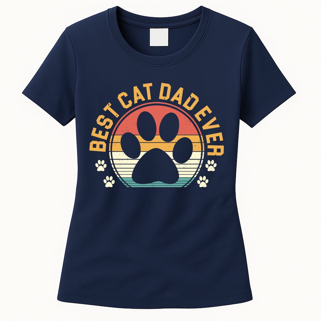 Best Cat Dad Ever Retro Sunset Womens T-Shirt