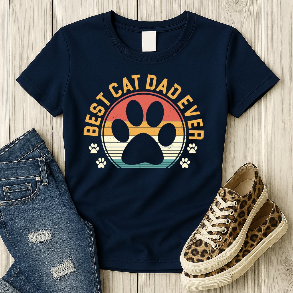 Best Cat Dad Ever Retro Sunset Womens T-Shirt