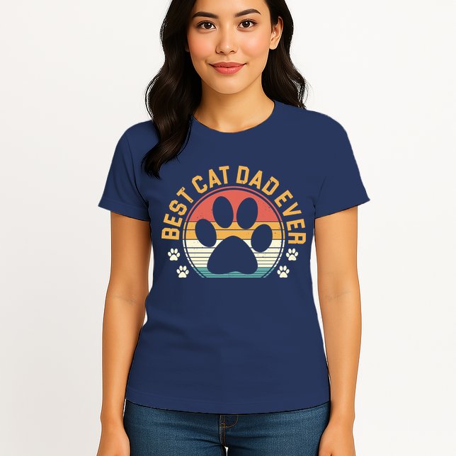 Best Cat Dad Ever Retro Sunset Womens T-Shirt