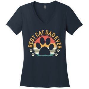 Best Cat Dad Ever Retro Sunset Women's V-Neck T-Shirt