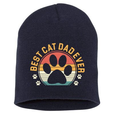 Best Cat Dad Ever Retro Sunset Short Acrylic Beanie