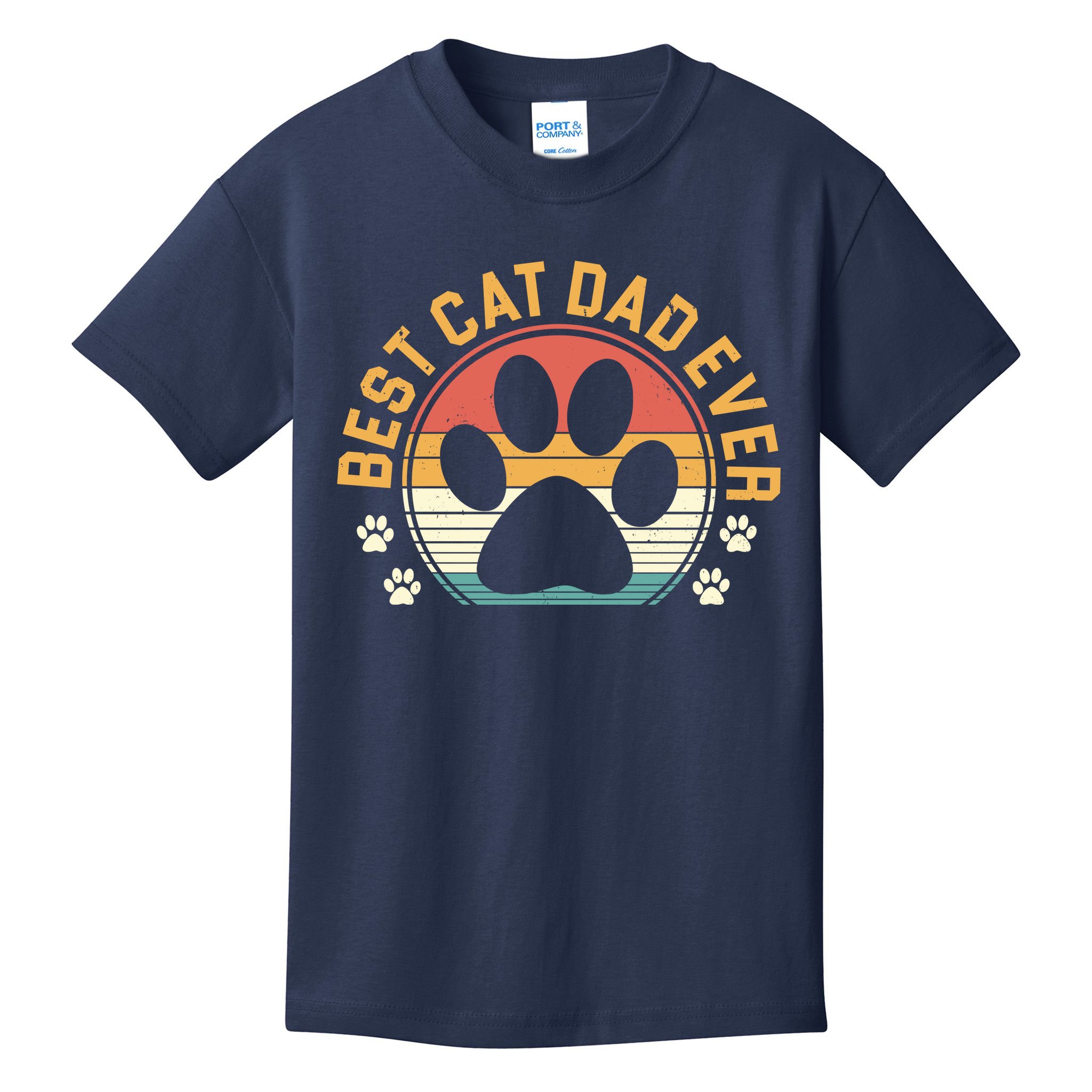 Best Cat Dad Ever Retro Sunset Kids T-Shirt