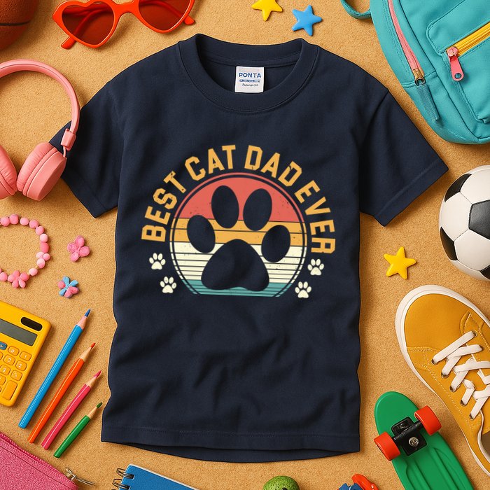 Best Cat Dad Ever Retro Sunset Kids T-Shirt