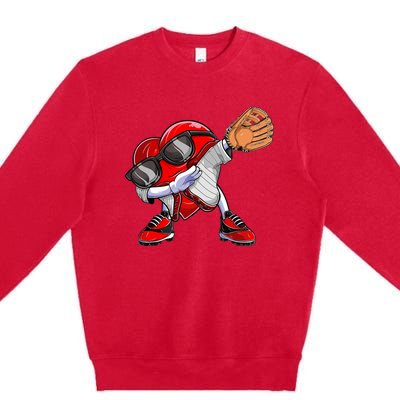 Baseball Catcher Dabbing Heart Valentines Day Premium Crewneck Sweatshirt