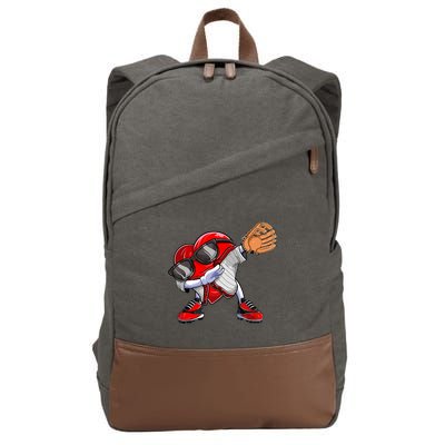 Baseball Catcher Dabbing Heart Valentines Day Cotton Canvas Backpack