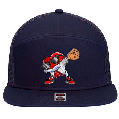 Baseball Catcher Dabbing Heart Valentines Day 7 Panel Mesh Trucker Snapback Hat