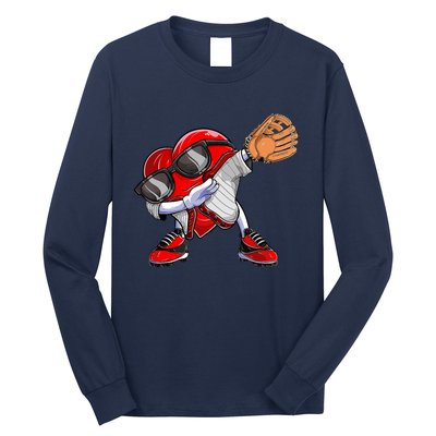 Baseball Catcher Dabbing Heart Valentines Day Long Sleeve Shirt