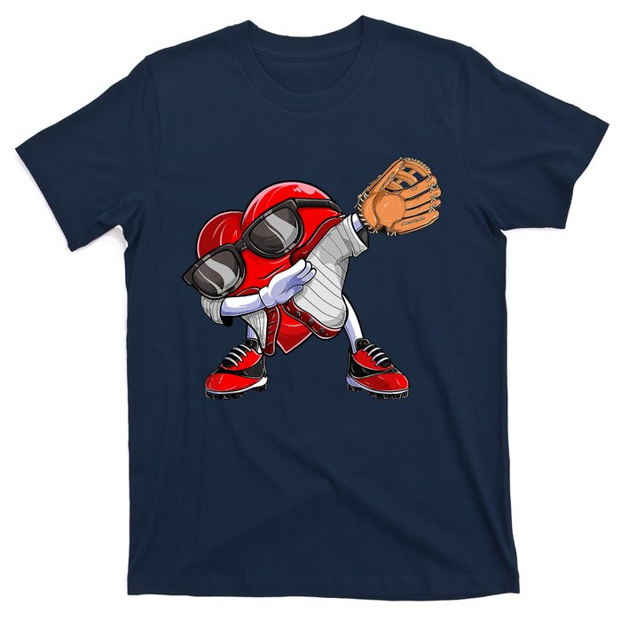 Baseball Catcher Dabbing Heart Valentines Day T-Shirt