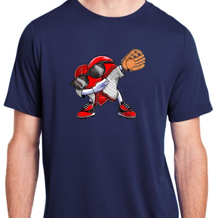 Baseball Catcher Dabbing Heart Valentines Day Adult ChromaSoft Performance T-Shirt