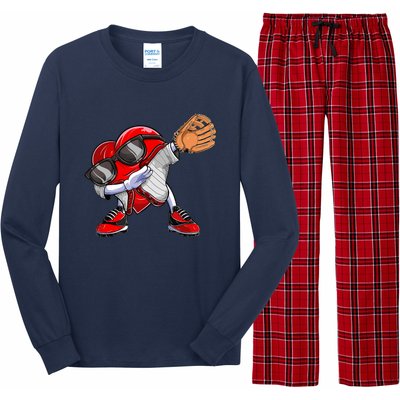 Baseball Catcher Dabbing Heart Valentines Day Long Sleeve Pajama Set