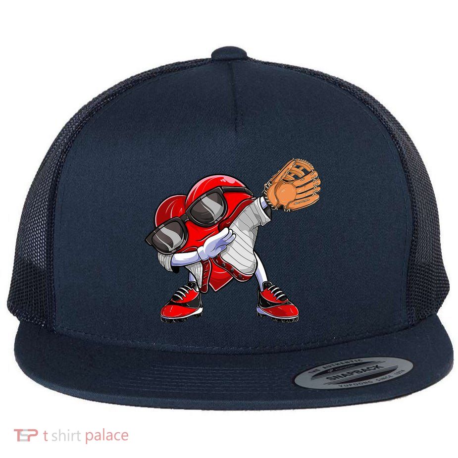 Baseball Catcher Dabbing Heart Valentines Day Flatbill Hat