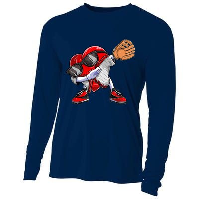 Baseball Catcher Dabbing Heart Valentines Day Cooling Performance Long Sleeve Crew