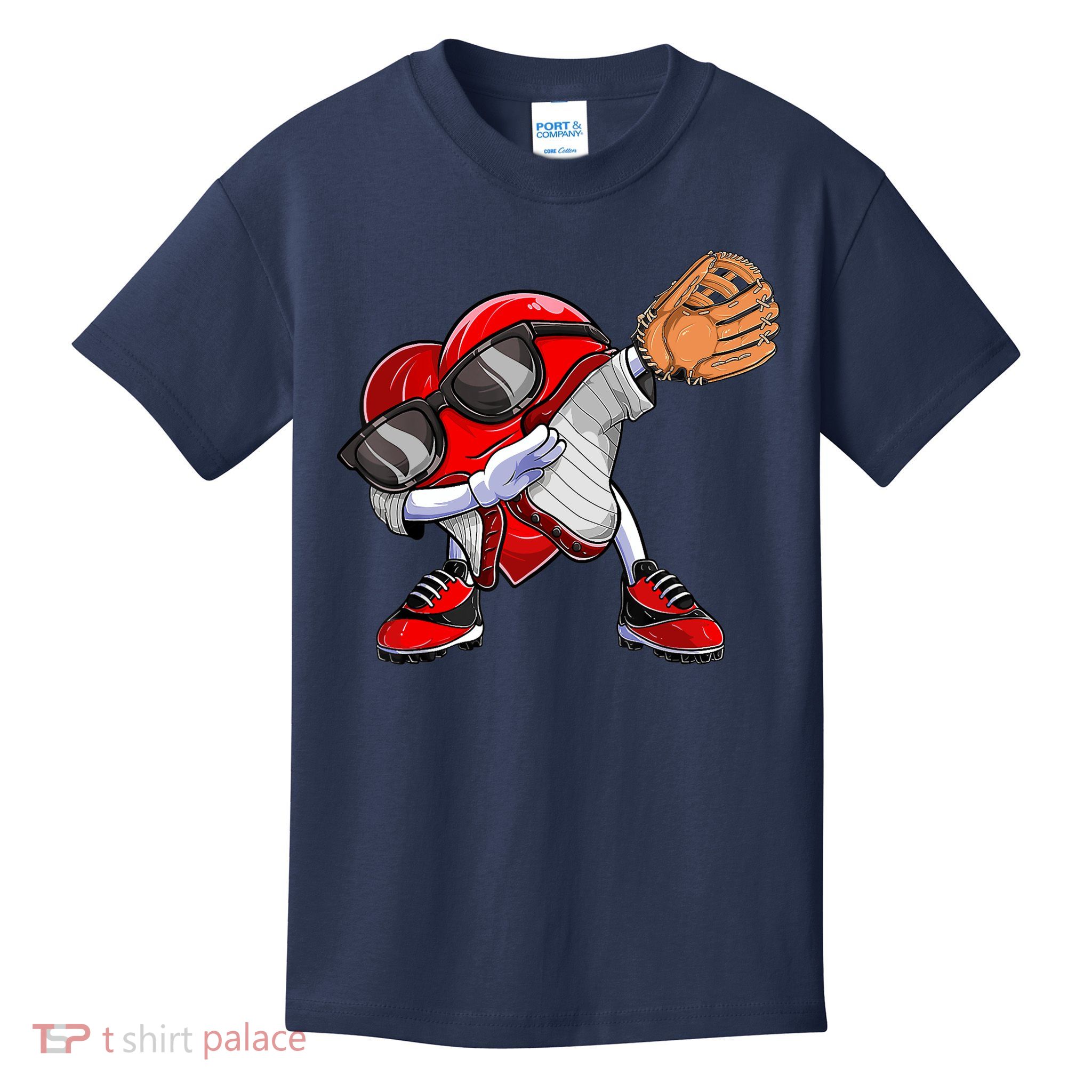 Baseball Catcher Dabbing Heart Valentines Day Kids T-Shirt
