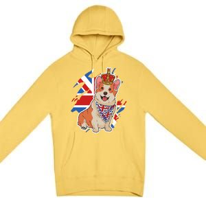 British Corgi Dog Crown Union Jack Queens Platinum Jubilee Great Gift Premium Pullover Hoodie