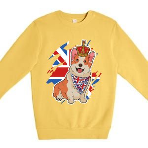 British Corgi Dog Crown Union Jack Queens Platinum Jubilee Great Gift Premium Crewneck Sweatshirt