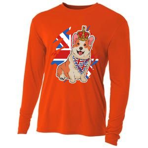 British Corgi Dog Crown Union Jack Queens Platinum Jubilee Great Gift Cooling Performance Long Sleeve Crew