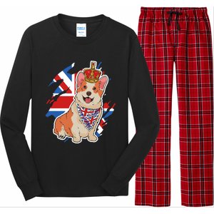 British Corgi Dog Crown Union Jack Queens Platinum Jubilee Great Gift Long Sleeve Pajama Set