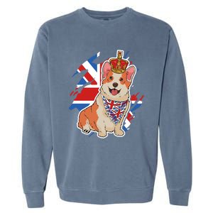 British Corgi Dog Crown Union Jack Queens Platinum Jubilee Great Gift Garment-Dyed Sweatshirt