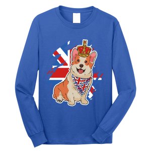 British Corgi Dog Crown Union Jack Queens Platinum Jubilee Great Gift Long Sleeve Shirt