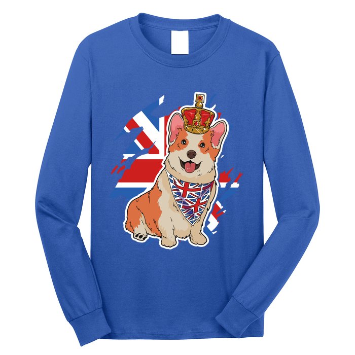 British Corgi Dog Crown Union Jack Queens Platinum Jubilee Great Gift Long Sleeve Shirt