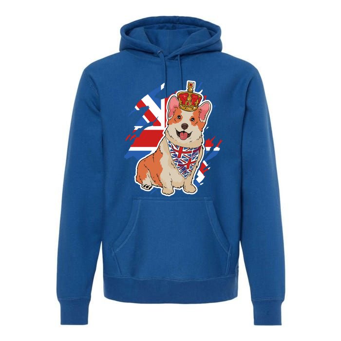 British Corgi Dog Crown Union Jack Queens Platinum Jubilee Great Gift Premium Hoodie