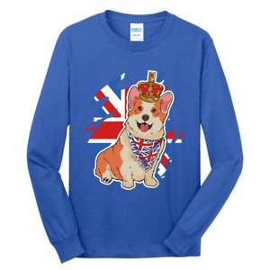 British Corgi Dog Crown Union Jack Queens Platinum Jubilee Great Gift Tall Long Sleeve T-Shirt