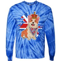 British Corgi Dog Crown Union Jack Queens Platinum Jubilee Great Gift Tie-Dye Long Sleeve Shirt