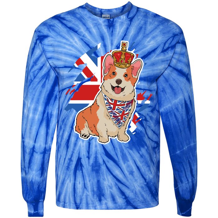 British Corgi Dog Crown Union Jack Queens Platinum Jubilee Great Gift Tie-Dye Long Sleeve Shirt