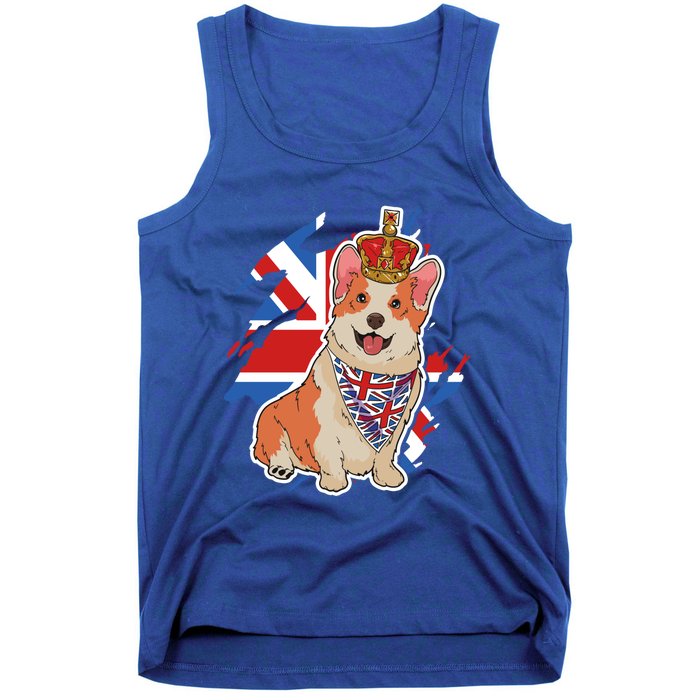 British Corgi Dog Crown Union Jack Queens Platinum Jubilee Great Gift Tank Top