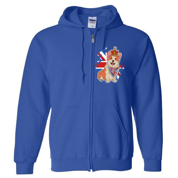 British Corgi Dog Crown Union Jack Queens Platinum Jubilee Great Gift Full Zip Hoodie