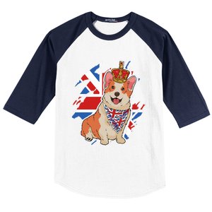 British Corgi Dog Crown Union Jack Queens Platinum Jubilee Great Gift Baseball Sleeve Shirt