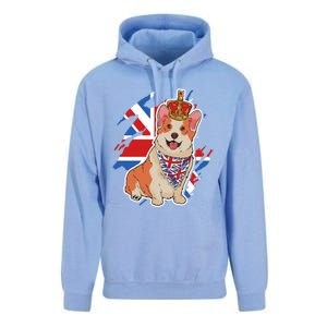 British Corgi Dog Crown Union Jack Queens Platinum Jubilee Great Gift Unisex Surf Hoodie