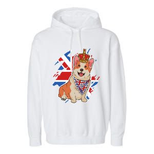 British Corgi Dog Crown Union Jack Queens Platinum Jubilee Great Gift Garment-Dyed Fleece Hoodie