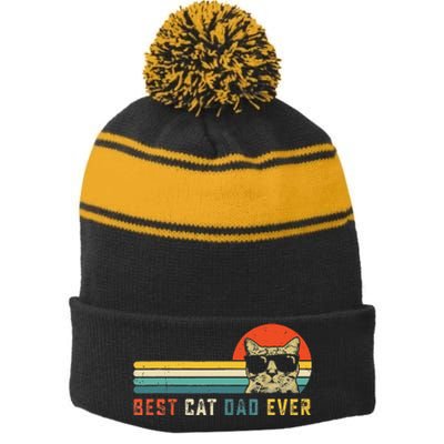 Best Cat Dad Ever FatherS Day Gift Cat Daddy Stripe Pom Pom Beanie