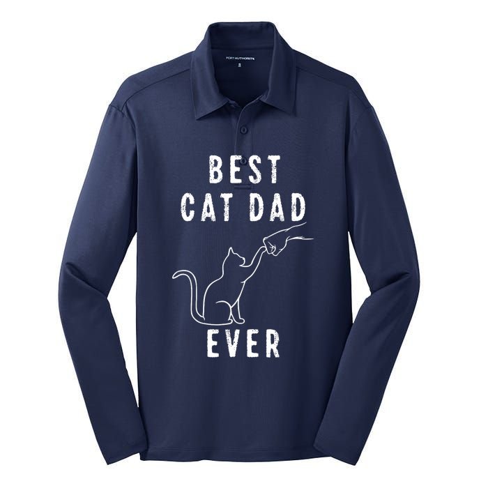 Best Cat Dad Ever Cat Daddy Paw Fist Bump Meow Cat Silk Touch Performance Long Sleeve Polo