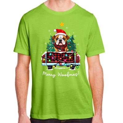 Bulldog Christmas Dog Truck Plaid Funny Xmas Tree Gift Adult ChromaSoft Performance T-Shirt