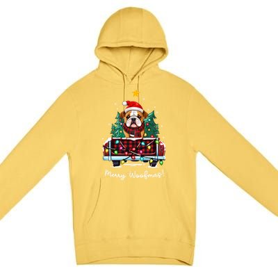 Bulldog Christmas Dog Truck Plaid Funny Xmas Tree Gift Premium Pullover Hoodie