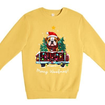 Bulldog Christmas Dog Truck Plaid Funny Xmas Tree Gift Premium Crewneck Sweatshirt