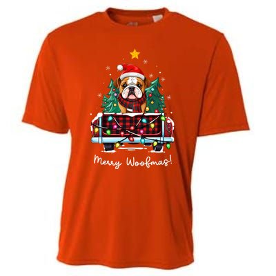 Bulldog Christmas Dog Truck Plaid Funny Xmas Tree Gift Cooling Performance Crew T-Shirt