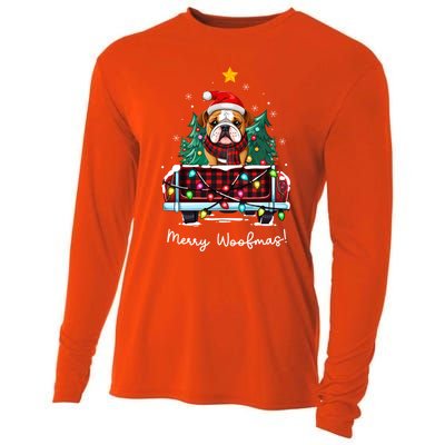 Bulldog Christmas Dog Truck Plaid Funny Xmas Tree Gift Cooling Performance Long Sleeve Crew