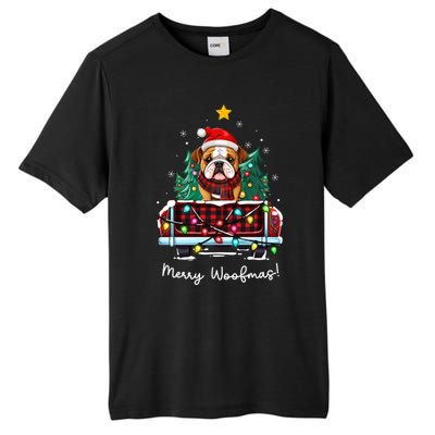 Bulldog Christmas Dog Truck Plaid Funny Xmas Tree Gift Tall Fusion ChromaSoft Performance T-Shirt