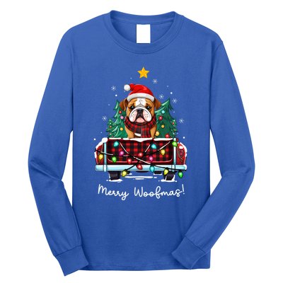 Bulldog Christmas Dog Truck Plaid Funny Xmas Tree Gift Long Sleeve Shirt