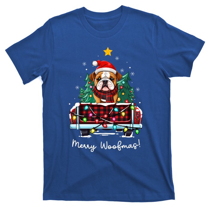 Bulldog Christmas Dog Truck Plaid Funny Xmas Tree Gift T-Shirt