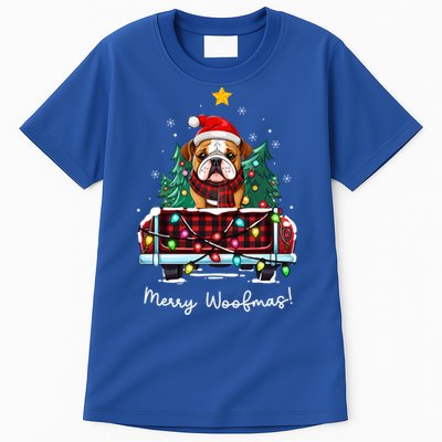 Bulldog Christmas Dog Truck Plaid Funny Xmas Tree Gift Tall T-Shirt