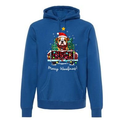 Bulldog Christmas Dog Truck Plaid Funny Xmas Tree Gift Premium Hoodie