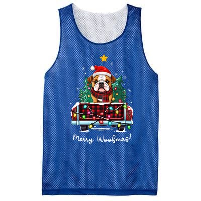 Bulldog Christmas Dog Truck Plaid Funny Xmas Tree Gift Mesh Reversible Basketball Jersey Tank