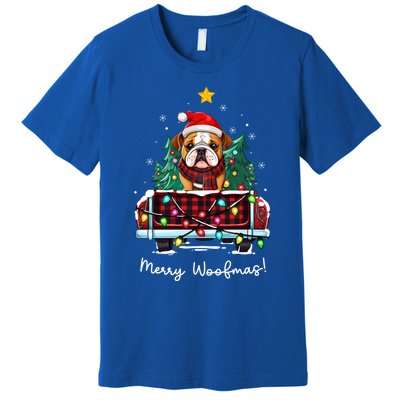 Bulldog Christmas Dog Truck Plaid Funny Xmas Tree Gift Premium T-Shirt