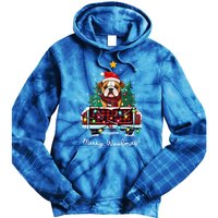 Bulldog Christmas Dog Truck Plaid Funny Xmas Tree Gift Tie Dye Hoodie