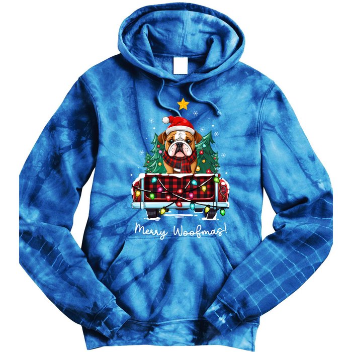 Bulldog Christmas Dog Truck Plaid Funny Xmas Tree Gift Tie Dye Hoodie